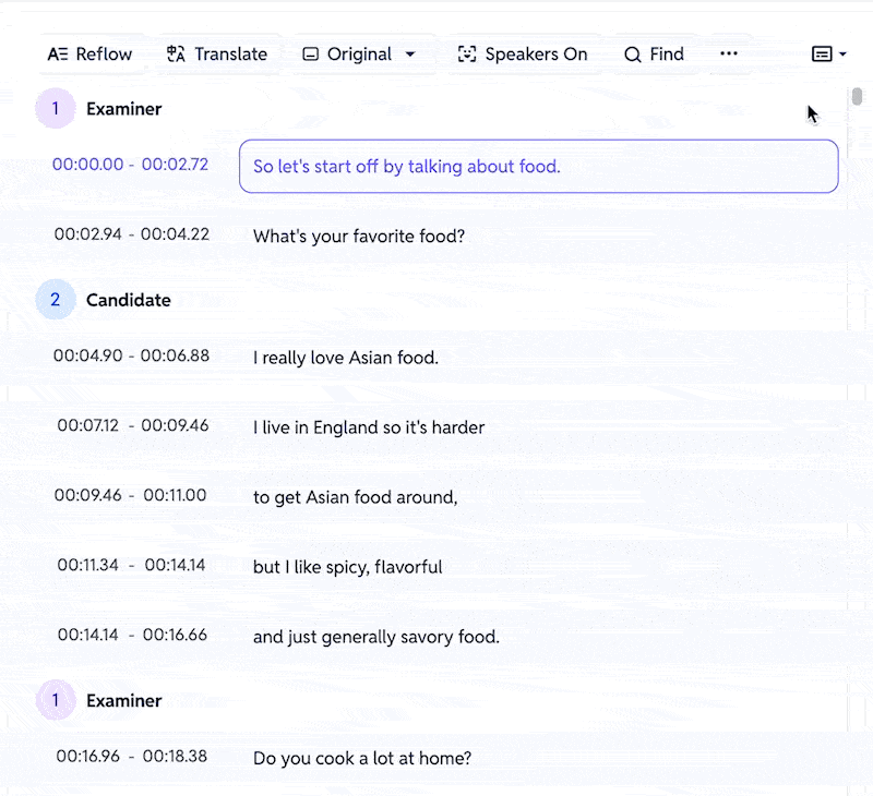 Interface SubEasy.ai affichant le processus de modification des noms des intervenants après identification automatique, améliorant la clarté et l'organisation des interviews ou des notes de réunion transcrites