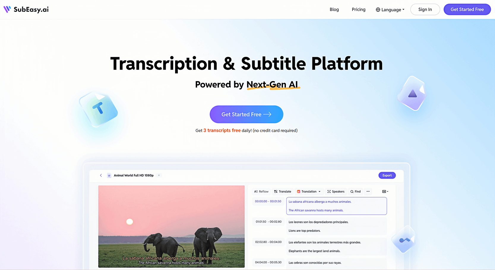 The sign-up page of SubEasy