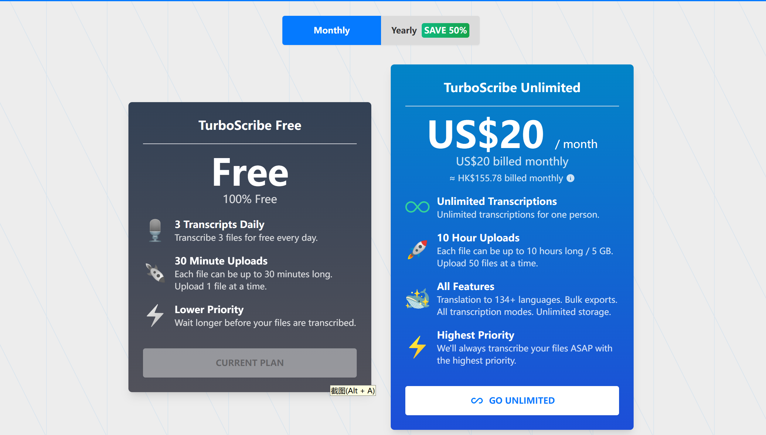 TurboScribe Pricing Plan